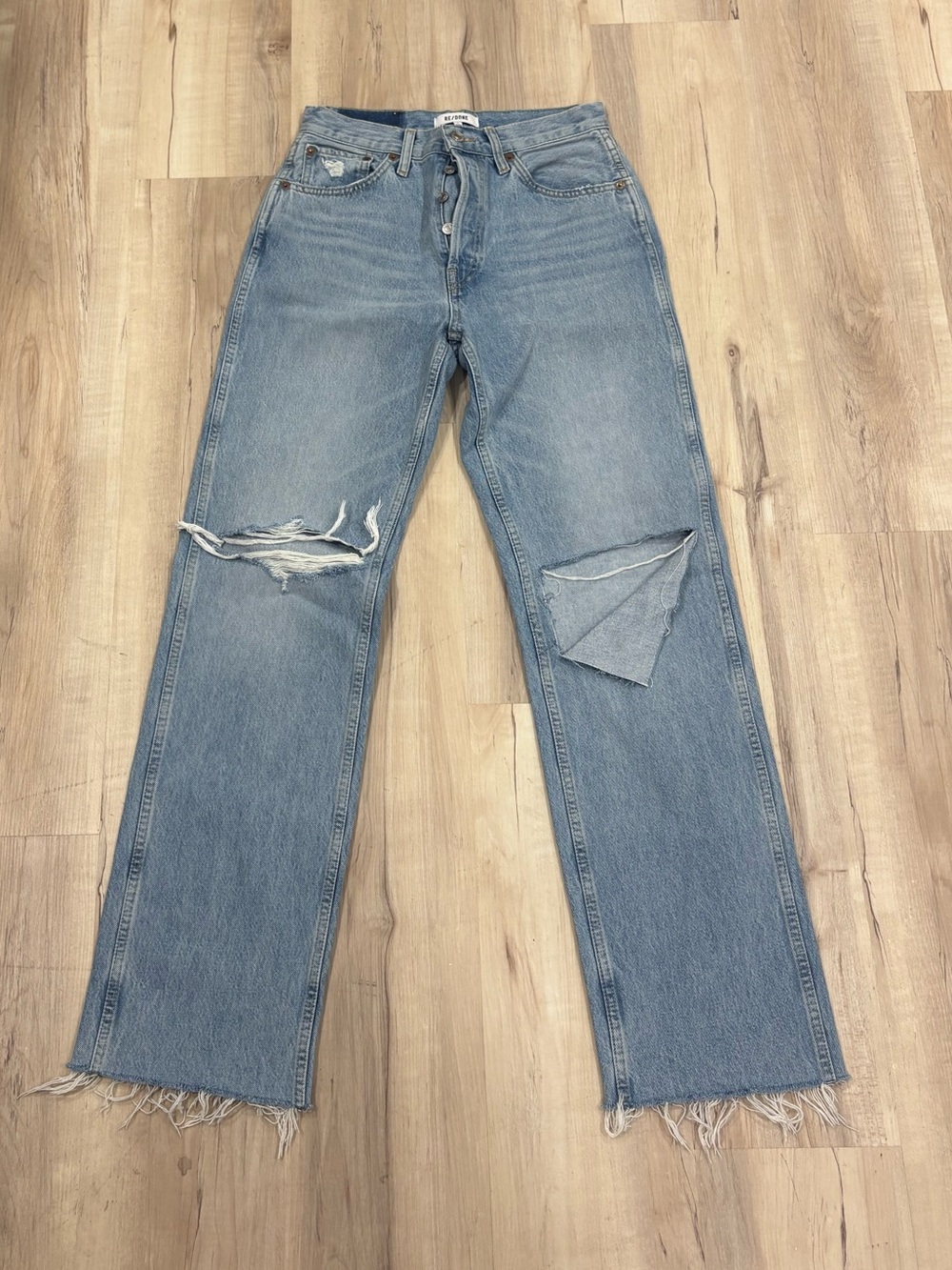 Light Wash Distressed Straight-Leg Jeans